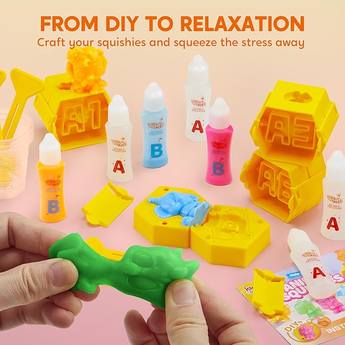 Klever Kits DIY Animal Squishies Kit, Mystery Box with 4 Surprise Characters Inside, Arts and Crafts, Squishy Toys for Kids Ages 6+