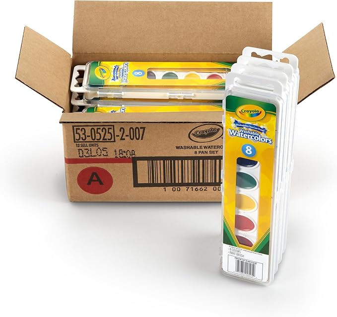 Crayola 8 Pan Set Washable Watercolors,12 Pack, Kids Indoor Activities At Home