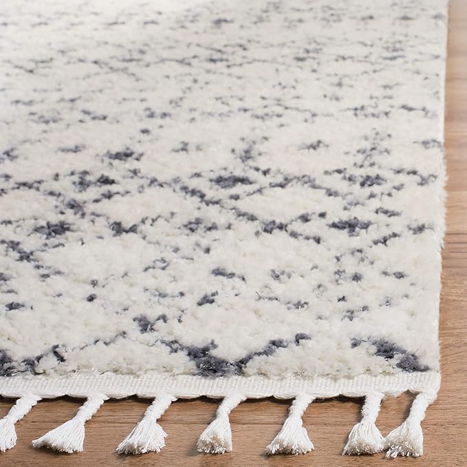 SAFAVIEH Berber Fringe Shag Collection 2'2" x 8' Cream / Dark Grey BFG516A Moroccan Non-Shedding Living Room Bedroom Dining Room Entryway Plush 1.2-inch Thick Runner Rug