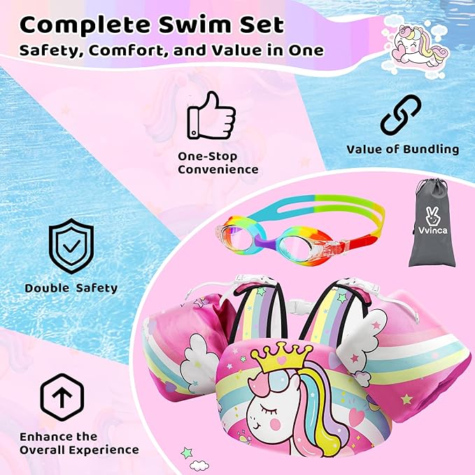 Vvinca Separable Toddler Swim Vest Fit 22-66 Lbs（1-6 Years）|2025 Newest 3 in 1 Pool Float & Arm Bands Boys and Girls, Adjustable Sturdy Safety for Infant 1 2 3 4 5 6 Year