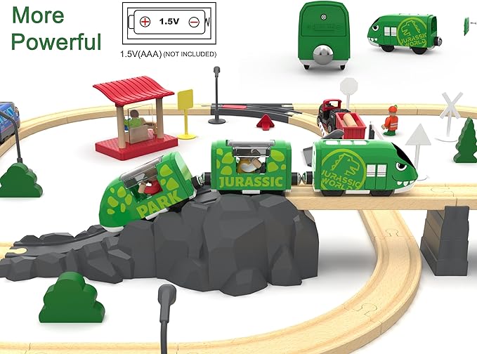 Toy Train Set for Wooden Tracks, Battery Operated Train for Toddlers, Motorized Train with Dinosaur Train for Kids, Electric Train Toy Compatible with Thomas & Friends, Brio