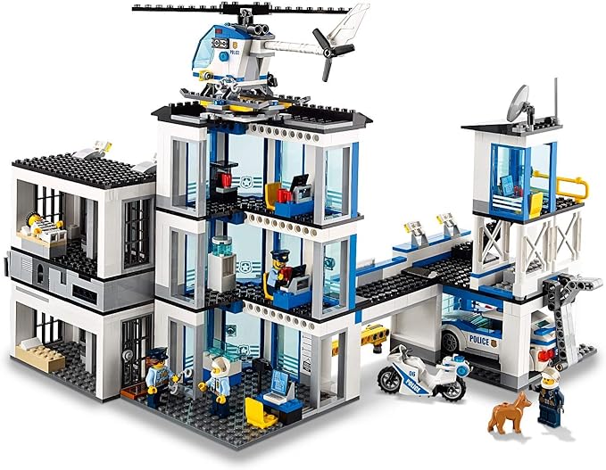 City Police Station Building Set, Toy Helicopter Car & Motorbike, Police Toys