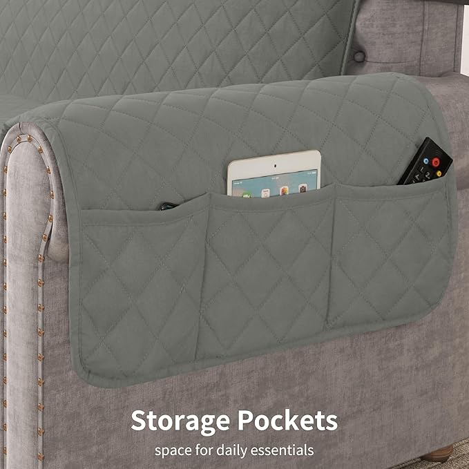 CHUN YI Oversized Couch Cover, Water Resistant Sofa Cover Slipcover for 4 Cushion Sofa, Washable with Adjustable Strap Storage Pocket for Living Room Dog Pet (Oversized Sofa, Light Grey)