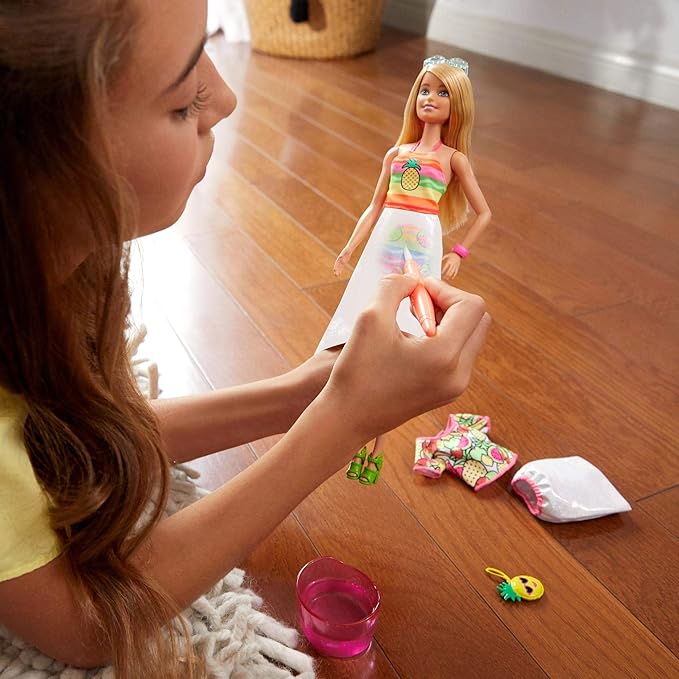 Barbie Crayola Rainbow Fruit Surprise Pineapple-Scented Blonde Doll and Fashions, Creative Art Fashion Toy, Gift for 5 Year Olds and Up