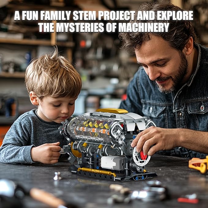 Ideas V8 Engine Building Kit for Adults, Build Your Own MOC Mini V8 Engine Model Toy for Display, Compatible with Lego Sets for Boys 8-14, STEM Building Project for Kids & Teens (692 PCS)