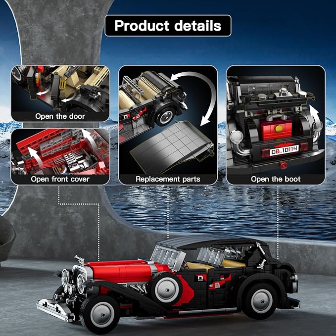 Mould King Classic Car Building Sets, 10114 Vintage Car Model Build and Display, Collectible Retro Antique Vehicle Toys, Car Kits for Adults and Boys Girls Kids Aged 14+(1380 Pieces)