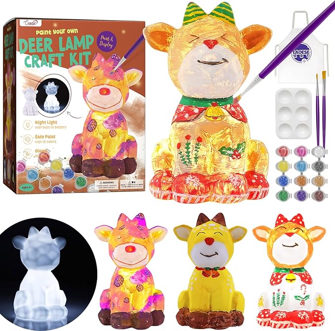 Paint Your Own Deer Lamp Kit, Art Supplies Arts & Crafts Kit, Painting kit for Kids 6-12, Arts and Crafts for Kids Ages 8-12, Toys Girls Boy Birthday Gift Ages 3 4 5 6 7 8 9 10 11 12+