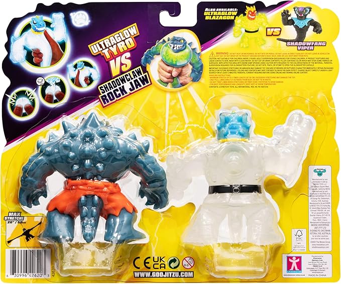 Heroes of Goo Jit Zu Glow Shifters - Versus Pack, Ultraglow Tyro VS Shadowclaw Rock Jaw. One with Unique Glow-in-The-Dark Goo Transformation. Crush The core, Goo Glows in The Dark (42620)