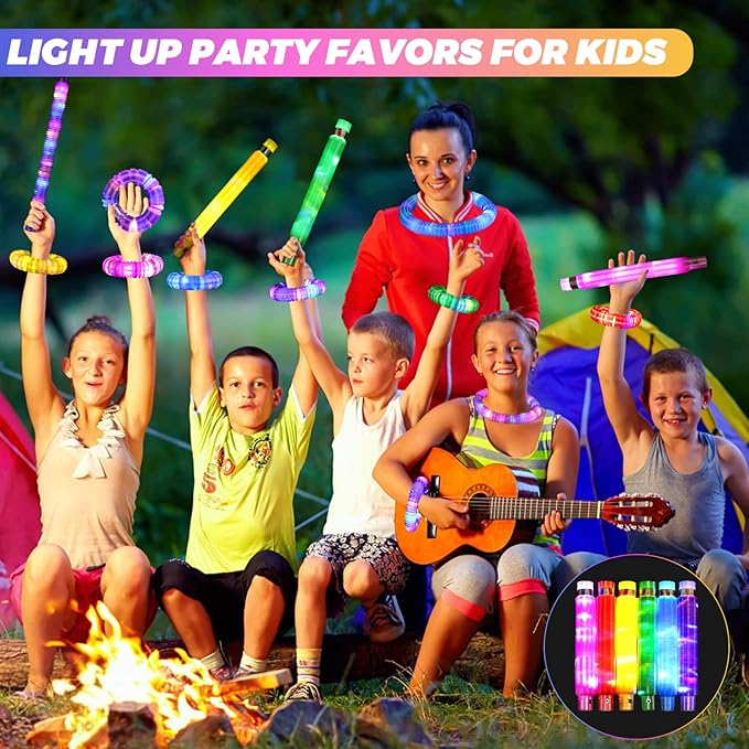 Gigilli Glow Sticks Valentines Day Party Favors for Kids 4-8-12, Glow in the Dark Party Supplies, Light up Pop Tube Sensory Fidget Toys Bulk, Glow Necklaces Bracelets Birthday Goodie Bag Stuffers