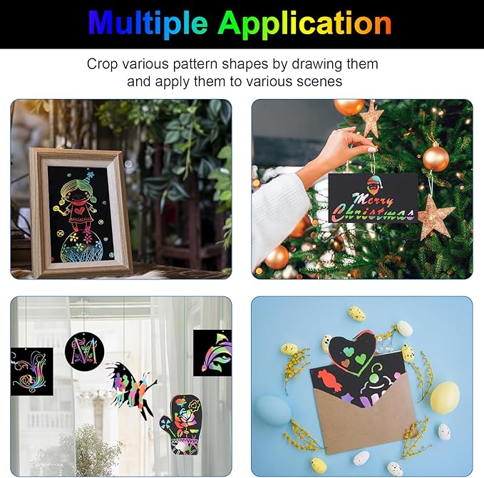 Cityrosy 95 Pcs, Scratch Art Paper Rainbow Sets, Black Scratch Off Paper, Easter Gifts for Kids, Magic Rainbow Scratch Off Set, Crafts Supplies Kits for Age 3-12 Kids, Party Games, Easter, Christmas