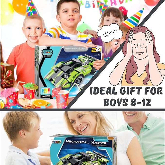 Remote Control Car Building Toys for Age 8-13 Fun STEM Toys for Kids 2 in 1 Model Car Kit to Build Educational Engineering Building Blocks Set Birthday Gift for 7 8 9 10+ Year Old Boys