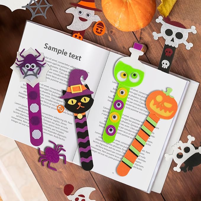 Halloween Crafts for Kids, 24Pack Halloween Bookmark DIY Craft, Halloween Party Favor Trick or Treat, Halloween Goodie Bag Gifts Toys, Halloween Classroom Prizes for Kids Art Activities
