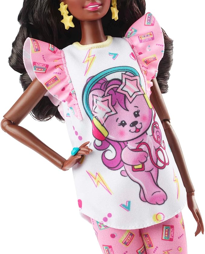 Barbie Rewind Doll & Accessories with Curly Black Hair & 1980s-inspired Slumber Party Outfit, Collectible & Displayable