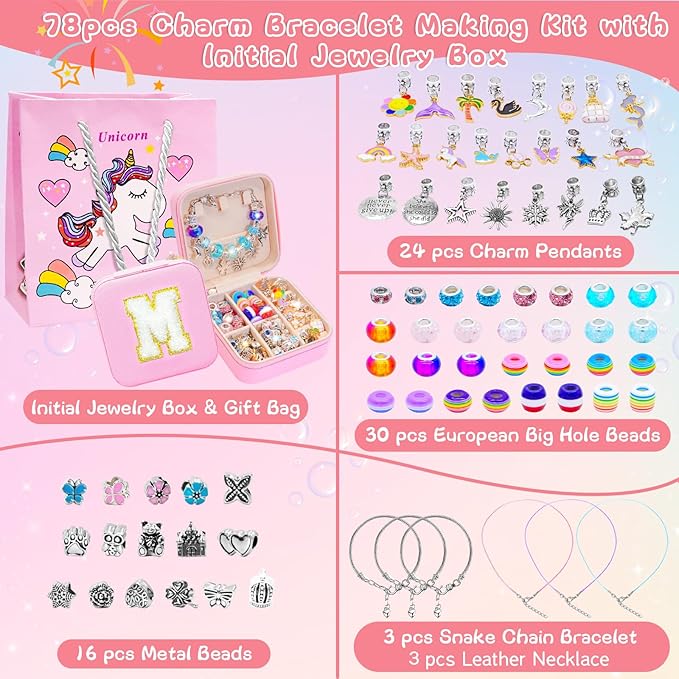 SUREHOME Charm Bracelet Making Kit Personalized Kids Jewelry Making Kits with Jewelry Box Arts and Crafts for Girls 8-12 Birthday Gifts for Ages 6 7 8 9 10 Year Old Girls Christmas Gifts Trendy Stuff
