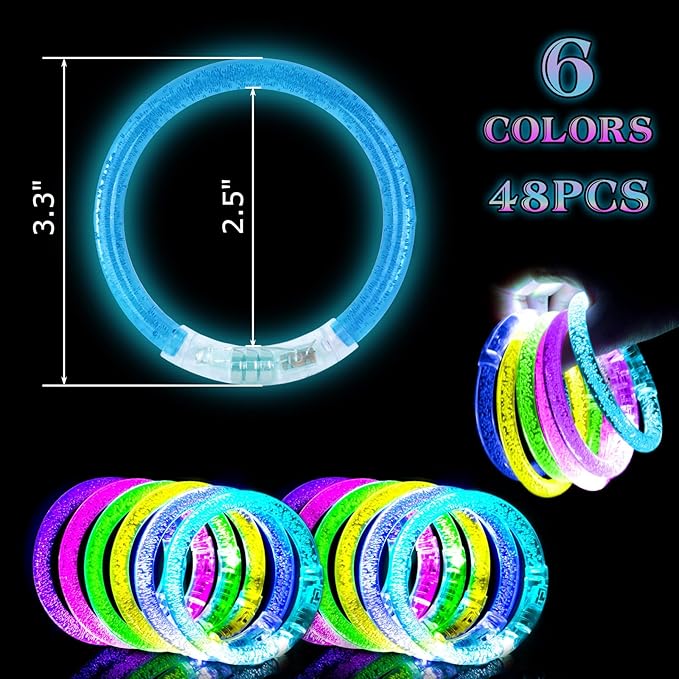 MCPINKY 12PCS Glow Bracelets Bulk, Glow in the Dark Bracelets Light up LED Bracelets for Bachelorette Graduation Parties Discos Clubs