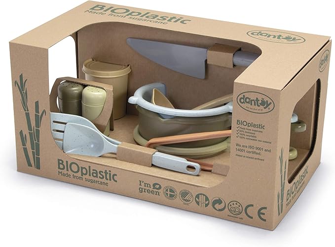 Dantoy: BIO Kitchen Set - 12 Piece Food Playset, Pretend Play Cooking, Realistic Kitchen Toys, Utensils, Recycled Plastic, Kids & Toddlers Ages 2+