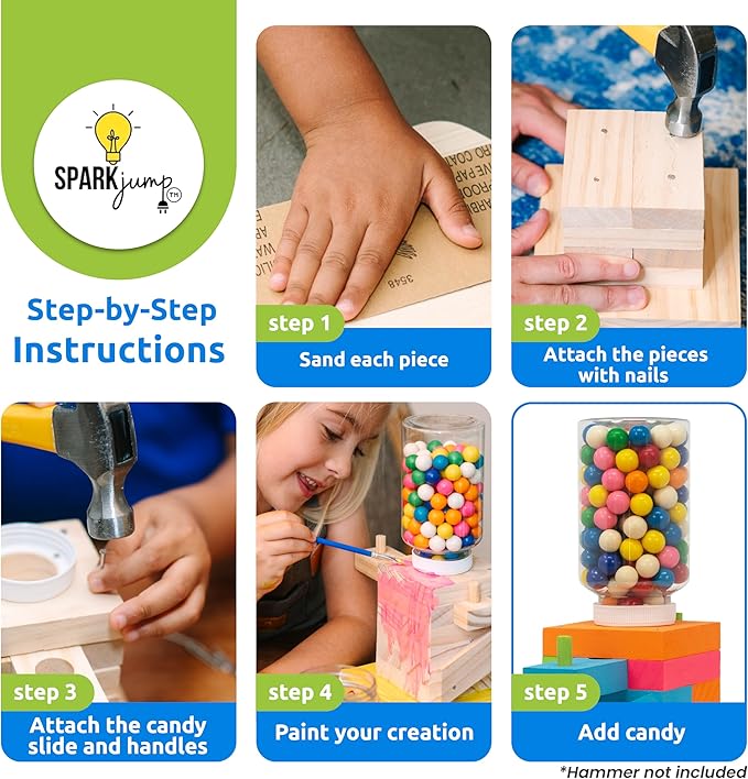 DIY Wood Building Kits, STEM Woodworking Kit for Kids, Creative Fun Craft Projects, Great Gift for Boys & Girls (Candy Dispenser, 1-Pack)