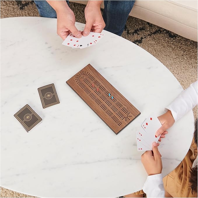 Spin Master Games Legacy Deluxe Cribbage Classic Game with Lined Wooden Case and Colored Metal Movers, Family Game for 2 to 4 Players Ages 8 and up