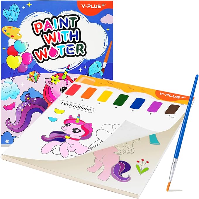 YPLUS Paint with Water Books for Toddlers, Art Craft Toys Watercolor Painting Paper for Kids Gift for Drawing with Brush - Unicorn