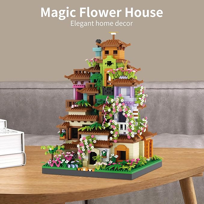 Cherry Blossom Tree House Micro Mini Building Block Sets for Adult,Flowers Treehouse Modell Villa Kit for Woman Kids（3350 Pieces）
