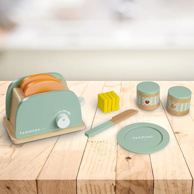 Teamson Kids Little Chef Frankfurt 11-pc. Wooden Play Kitchen Toaster Accessory Set with Pretend Food and Utensils