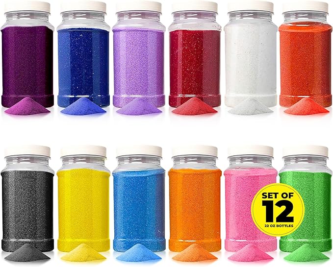 Podzly 16.5 Pound Colored Play Sand - Assorted Colorful Craft Art Available in 12 Colors! Perfect for Sand Art, Crafts, Kids' Projects, Rangoli Colors, and DIY Kits for Kids. Explore Your Creativity!