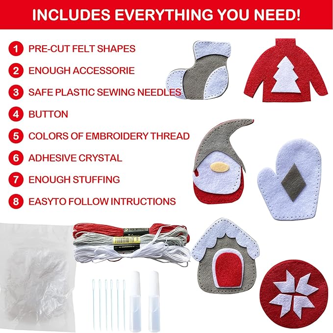 MOVEBO DIY Craft Sewing Kits for Christmas,Christmas Ornaments DIY Craft Kits for Kids (Christmas Ornaments DIY 1)