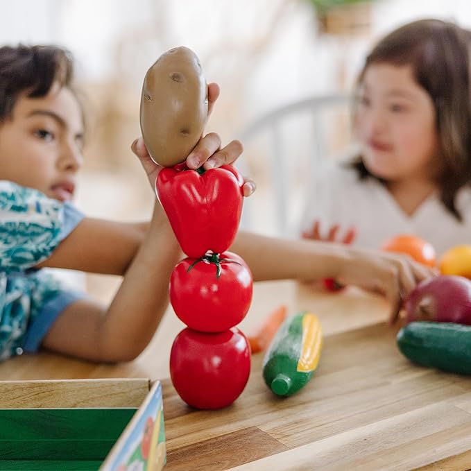 Melissa & Doug Play-Time Produce Fruit (9 pcs) and Vegetables (7 pcs) Realistic Play Food,Orange