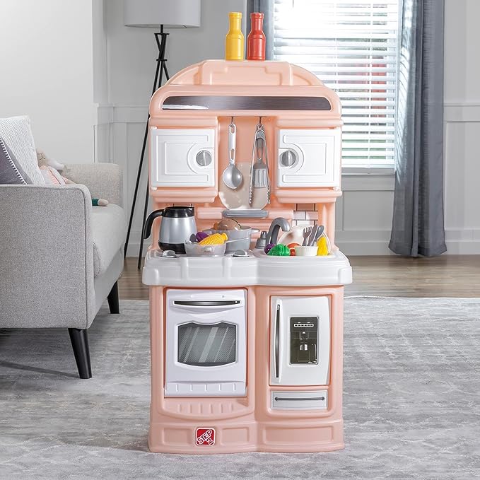 Step2 Quaint Kids Kitchen Playset, Indoor/Outdoor Kitchenette, Interactive Play, Made of Durable Plastic, Includes 21 Piece Toy Accessories, for Toddlers 2+ Years Old, Rose Pink