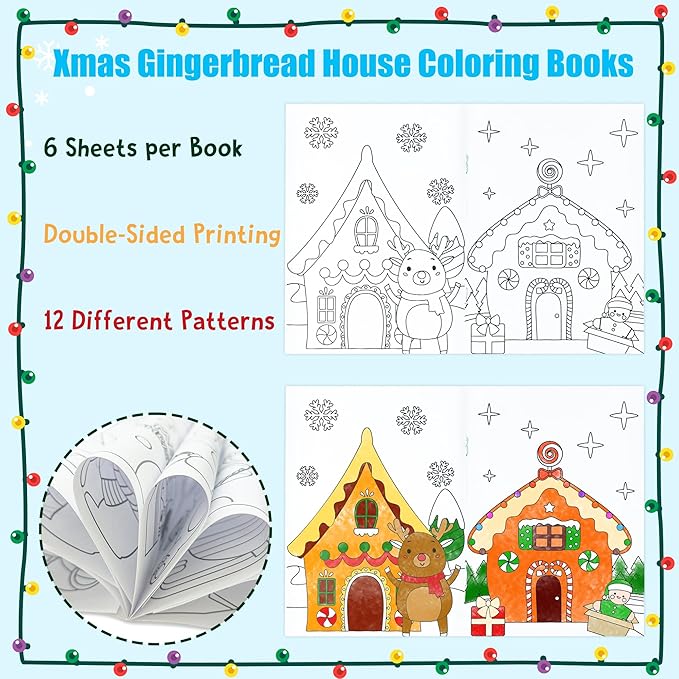 Dvbonike 24Pcs Merry Christmas Gingerbread House Coloring Books for Kids Bulk Winter DIY Art Drawing Birthday Party Favors Goodie Bags Stuffers Xmas Holiday Gifts Home Classroom Activity Supplies