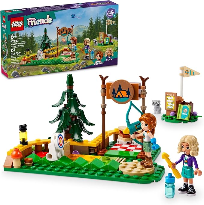 LEGO Friends Adventure Camp Archery Range Toy, Archery Set for Kids with Toy Bow and Arrows, Adventure Building Playset for Girls and Boys Ages 6 Years and Up, 2 Mini Dolls and a Raccoon Figure, 42622
