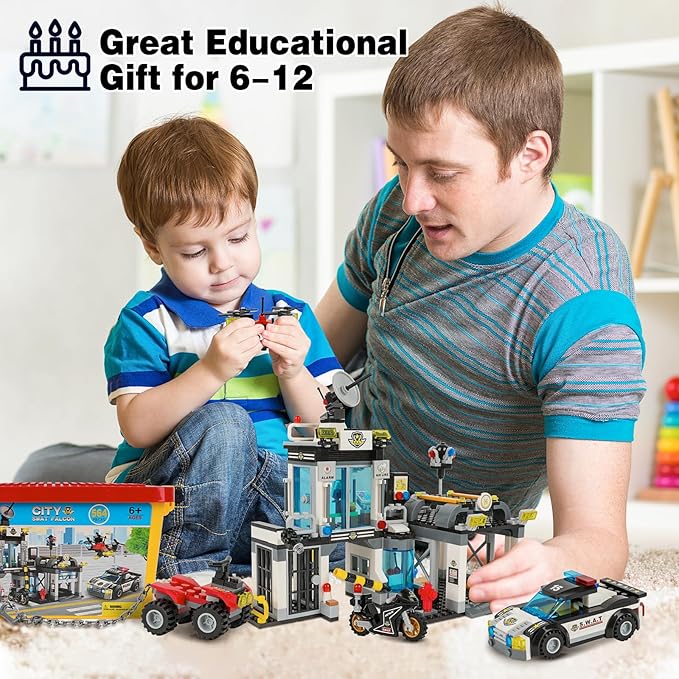 City Police Station Building Blocks Sets, City Command Center with Police Car, Motorcycle, Trailer and Drone, Toy Building Kit Gift for Kids Boys Ages 6-12 (564 Pieces)