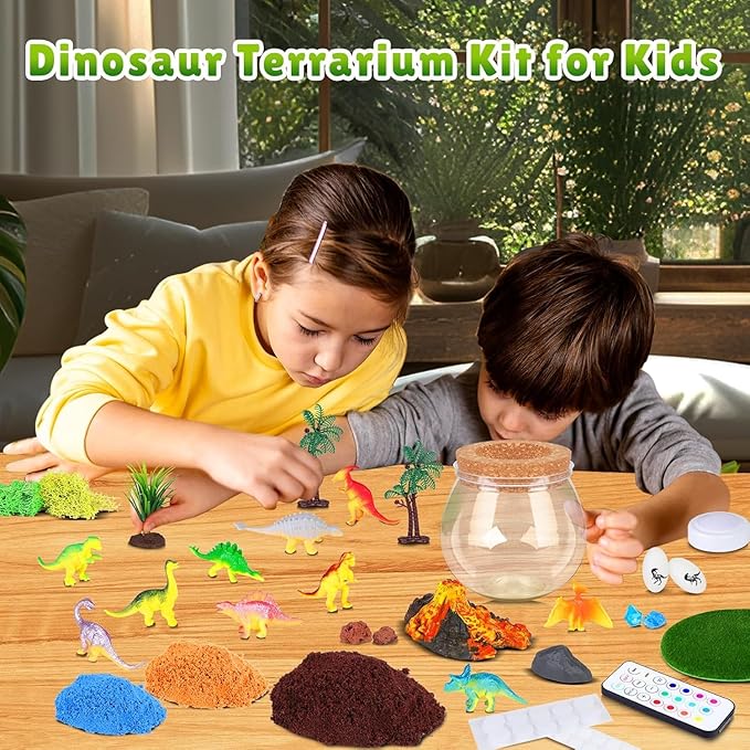 Dinosaur Toys for Boys - Dinosaur Terrarium Kit for Kids - Christmas Birthday Gifts for Boys Ages 4 5 6 7 8 Year Old - Light Up DIY Dinosaur Arts and Crafts for Boys and Kids