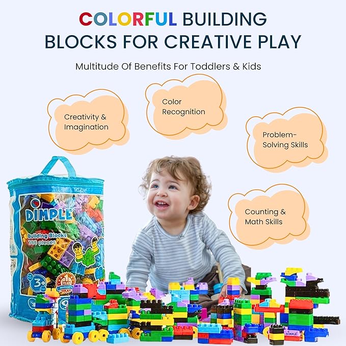 Dimple Building Blocks for Toddler (300 Pcs) Stacking Toys & Puzzle Games for Learning and STEM Fun Montessori Toys, Educational Baby Blocks Age 3+ Toddler Boy & Girl Birthday for Kids