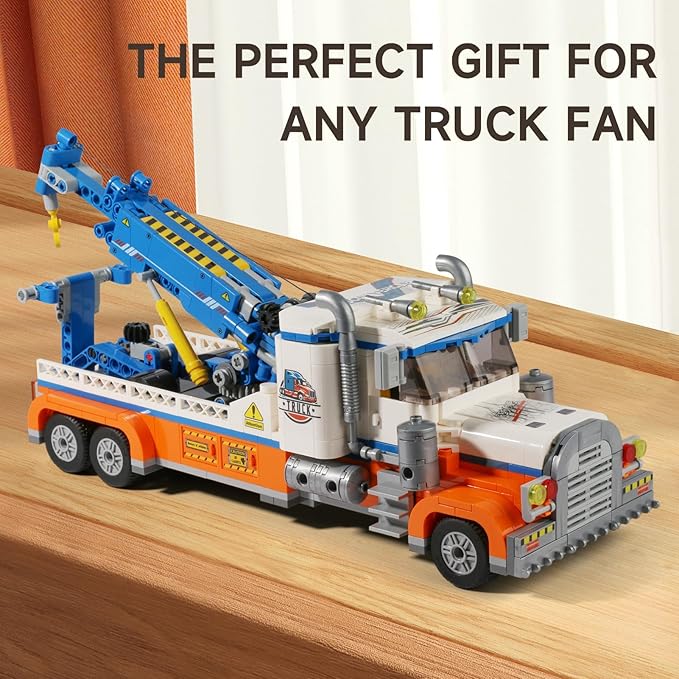 Tow Truck Building Block Set,Road Rescue Vehicle with Crane Toy Model Building Kit,City Crane Construction Vehicles Building KIt,Gifts for Kids Ages 6+