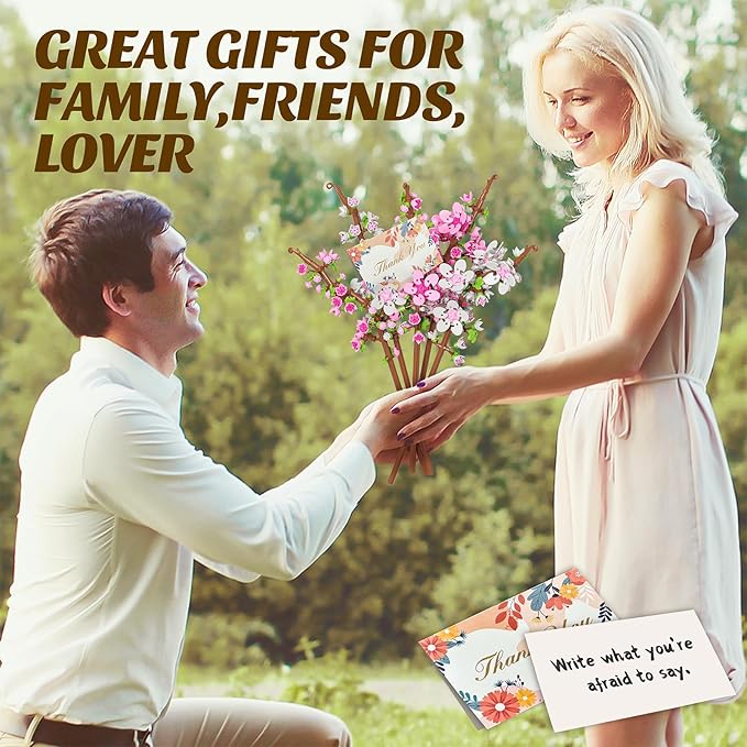 Cherry Blossoms Flowers Bouquet Building Set,Artificial Flower for Home or Office Décor,DIY Flower Botanical Collection Building Set,Gift for Birthday Anniversary,Christmas,Valentine Day