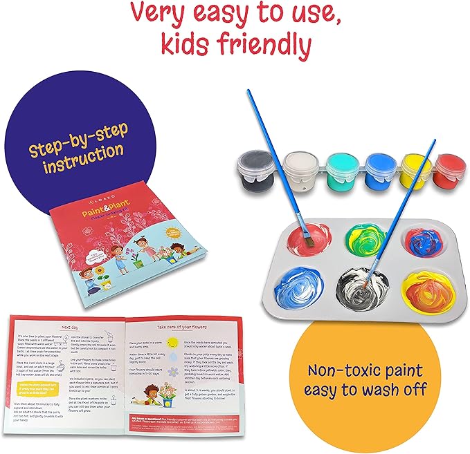 Paint and Plant Flower Growing Kit for Kids - Kids Gardening Set Gifts for Girls and Boys Ages 6-12 Year Old- Arts and Crafts for Girls and Boys - Grow Your Own Flowers - Paint and Grow Craft Kit
