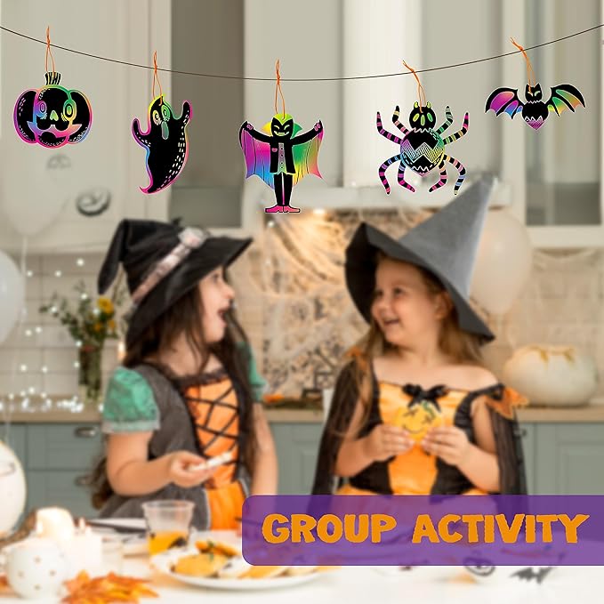 JOYIN 72 Pcs Halloween Rainbow Scratch Art Crafts for Kid, Halloween Party Favors, Scratch Paper for Party Supplies, Classroom Activities Gifts Party Game Goodies, Scratch Off Paper with 18 Designs