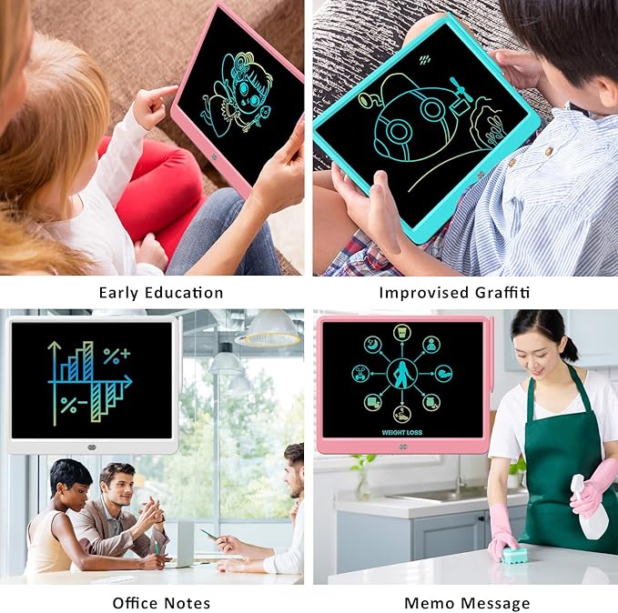 FLUESTON LCD Writing Tablet, Doodle Board Toys Gifts for 3-8 Year Old Girls Boys, 15 Inch Colorful Electronic Board Drawing Pad for Kids, Gifts for Toddler Educational Learning Travel Birthday, Blue