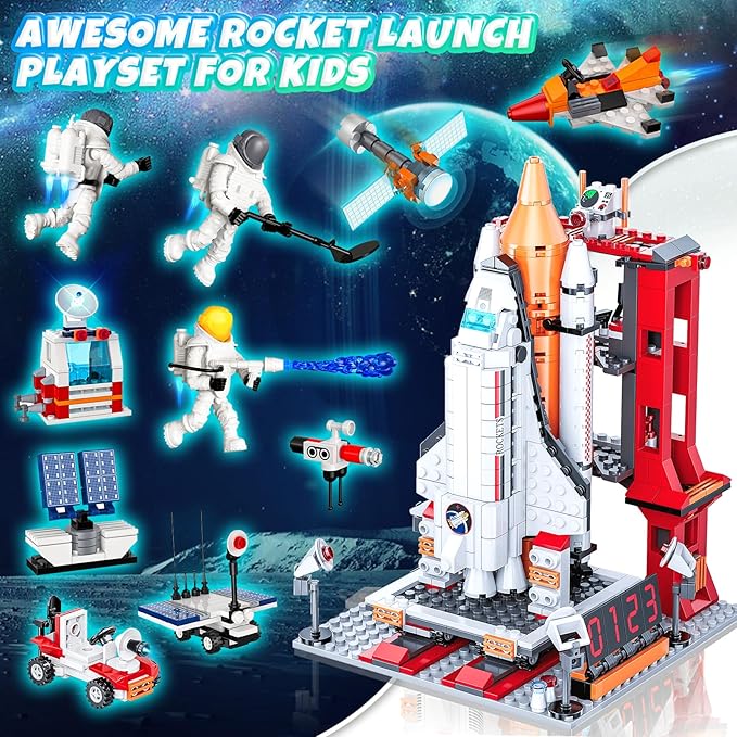 Space Exploration Shuttle Toys for 6 7 8 9 10 11 12 Year Old Kids, Girls, Boys, 12-in-1 STEM Projects Rocket Building Toy Kit with 3 Astronauts, Airplane Rocket Set, Gift idea for Ages 6 +, 885 Pcs
