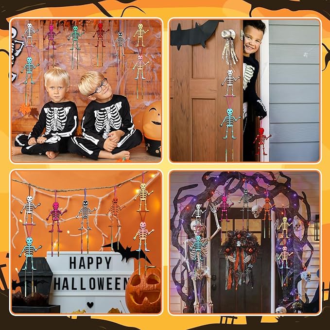 Fennoral 9 Pack Skeleton Wind Chime Kit for Kids Make You Own Skeleton Wind Chime Hanging Ornaments DIY Coloring Wooden Halloween Crafts for Boys Girls Art Activity Halloween Party Decoration