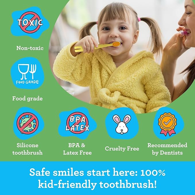 GuruNanda Kids Butter On Gums Cute Giraffe Toothbrush with Tongue Scraper & Cover - Super Soft Bristles for Gentle Cleaning -Ergonomic Handle (Age 1+)