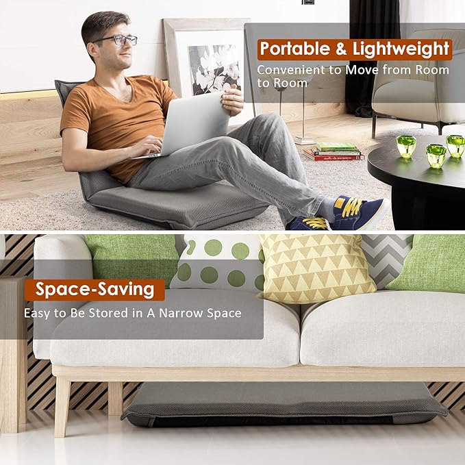 S AFSTAR Adjustable Floor Chair Set of 2, Cushioned Lounger Recliner with 6-Position Comfortable Back Support & Thick Padded, Lazy Sofa Floor Gaming Chair, Floor Seat for Gaming Reading Meditation