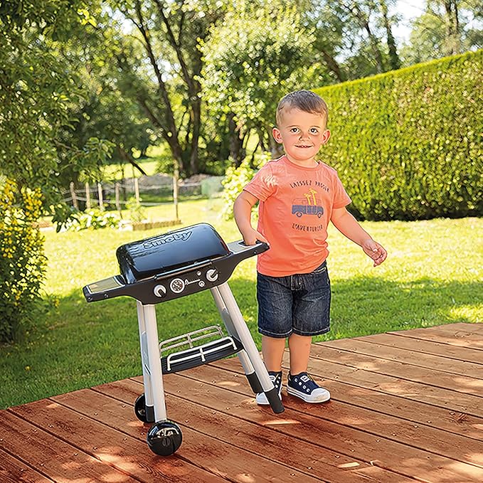 Smoby: BBQ Plancha Grill - Black, 18-Piece Accessory Playset - Realistic Cooking, Turn The Button & See Flames Appear, 19.69x14.57x28.43, Kids Age 3+