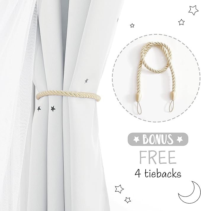 NICETOWN Double Layer Room Darkening Curtains 95 Inch Length 1 Pair for Girls Nursery Bedroom Grommet Blackout Curtains with Sheer Overlay, 52" W x 95" L, Greyish White