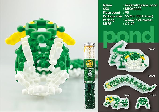 Pond (90 pcs) Eco-Friendly 4D Educational Building Toy for Creative Kids | Snake, Frog, Gecko, Turtle | Portable | Hours of Fun | Party Activity | Nature Science for Boys & Girls