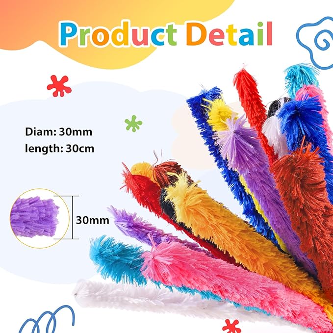 Caydo 50PCS Extra Thick Pipe Cleaners Craft Supplies 10 Colors Jumbo Pipe Cleaners Chenille Stems for Kids Craft DIY Projects Creative Decoration, (30 mm x 12 Inch)