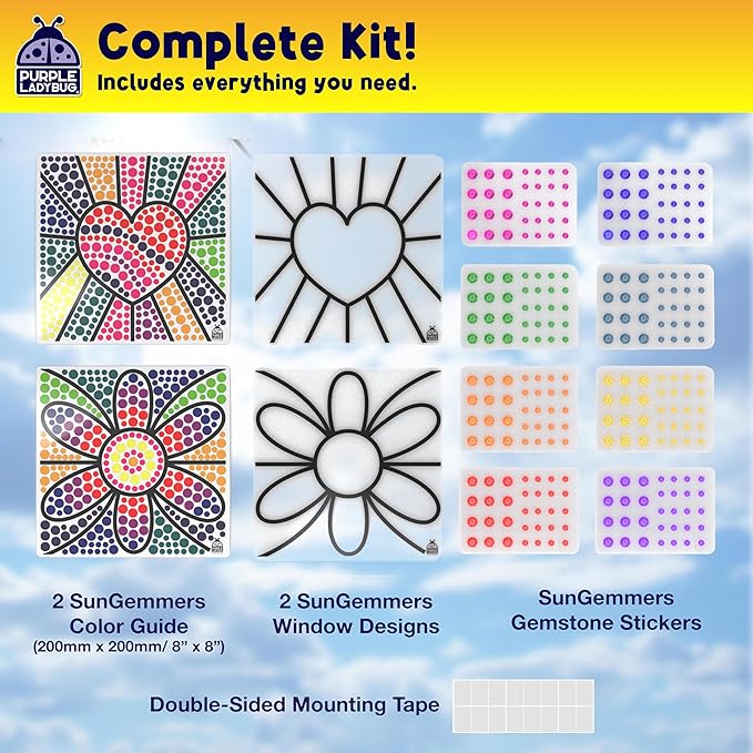 PURPLE LADYBUG Sungemmers Window Art Suncatcher Kits - Valentines Day Gifts for Kids, Easter Basket Stuffers, Crafts for Kids Ages 4-12, Fun Toys for Girls & Boys Ages 6 & Up