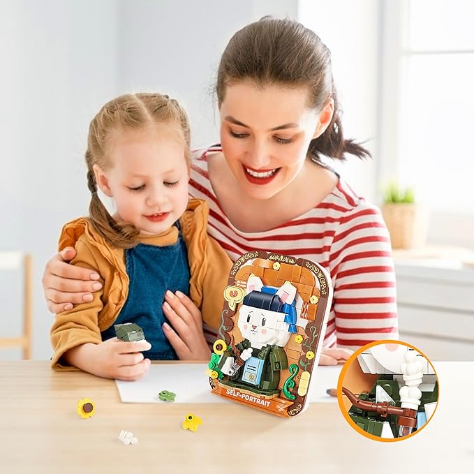 Cute 3D Painting Anime Toy Building Sets,Model Building Kits for Kids Adults,Rabbit self-Portrait Building Blocks Sets,Famous Art Sets Gifts for Kids(409 Pieces Bricks)