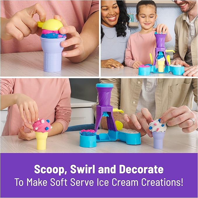 Kinetic Sand, Soft Serve Station with 14oz Play Sand (Blue, Pink & White), 2 Ice Cream Cones & 2 Tools, Sensory Toys for Kids Ages 5 and up